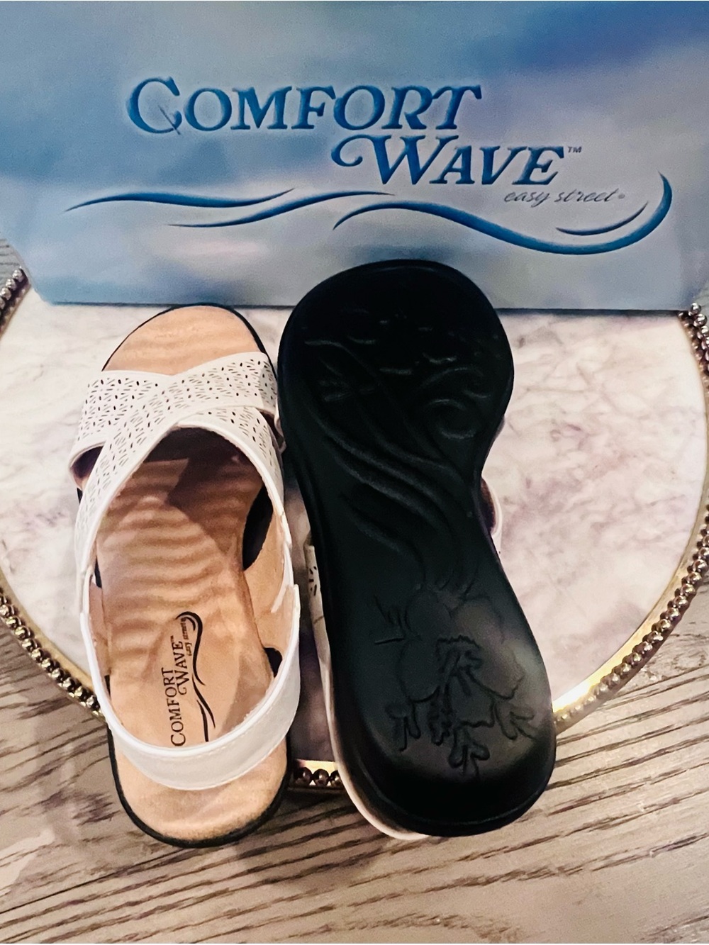 Easy Street Comfort Wave White Laser-Cut Slingback Sandals | Sz. 6 (NWB) - Picture 9 of 13